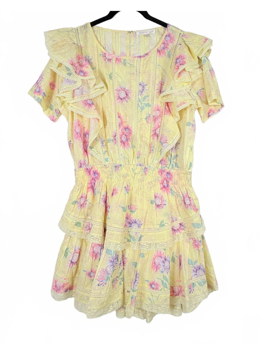 Loveshackfancy Natasha Dress Bright Azalea Yellow Floral Ruffle Lace Mini Medium